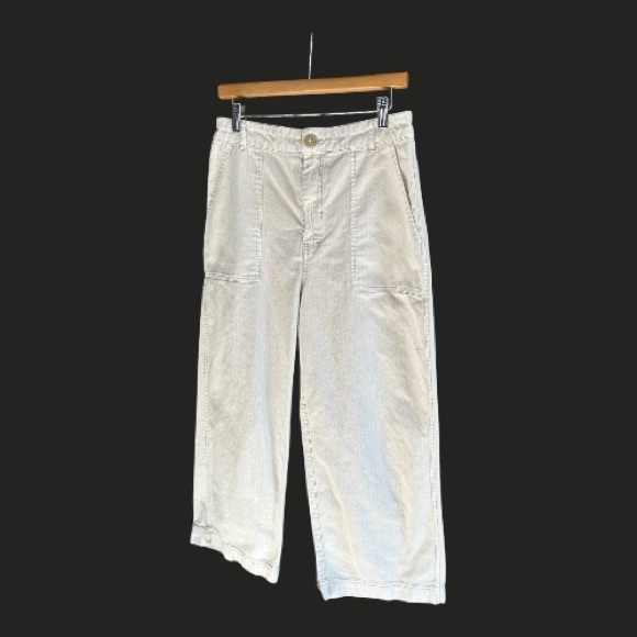 FREE PEOPLE Cream Striped Wide Leg Cropped Utility Pants 10 - Picture 2 of 11